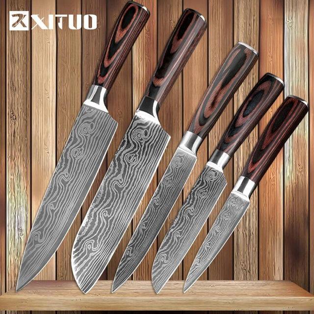 Hand Forged Hammered Pattern Knife/Janpanese Style Kitchen Knife Set  (SE-6521) - China Janpanese Knife and Kitchen Knife Set price