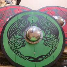 Load image into Gallery viewer, Double Raven Viking Shield - 24&quot; Hand painted Viking Medieval Shield