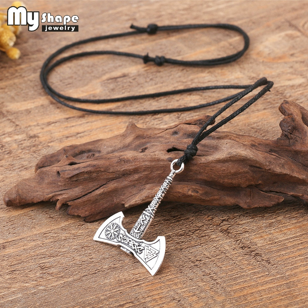The Fehu Feoh Fe Rune Axe Amulet compass Viking runes Axe pendant Scandinavian Necklace