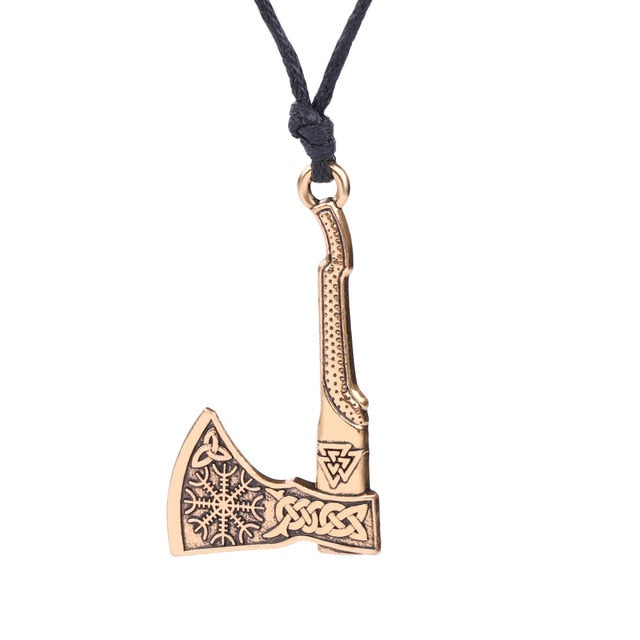 The Fehu Feoh Fe Rune Axe Amulet compass Viking runes Axe pendant Scandinavian Necklace