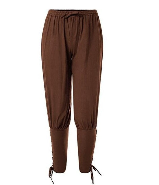 Adult Men Medieval Renaissance Lounge Pirate Horseman Costume Loose Pants Viking Black Brown Navigator Leg Bandage Trouser XXXL