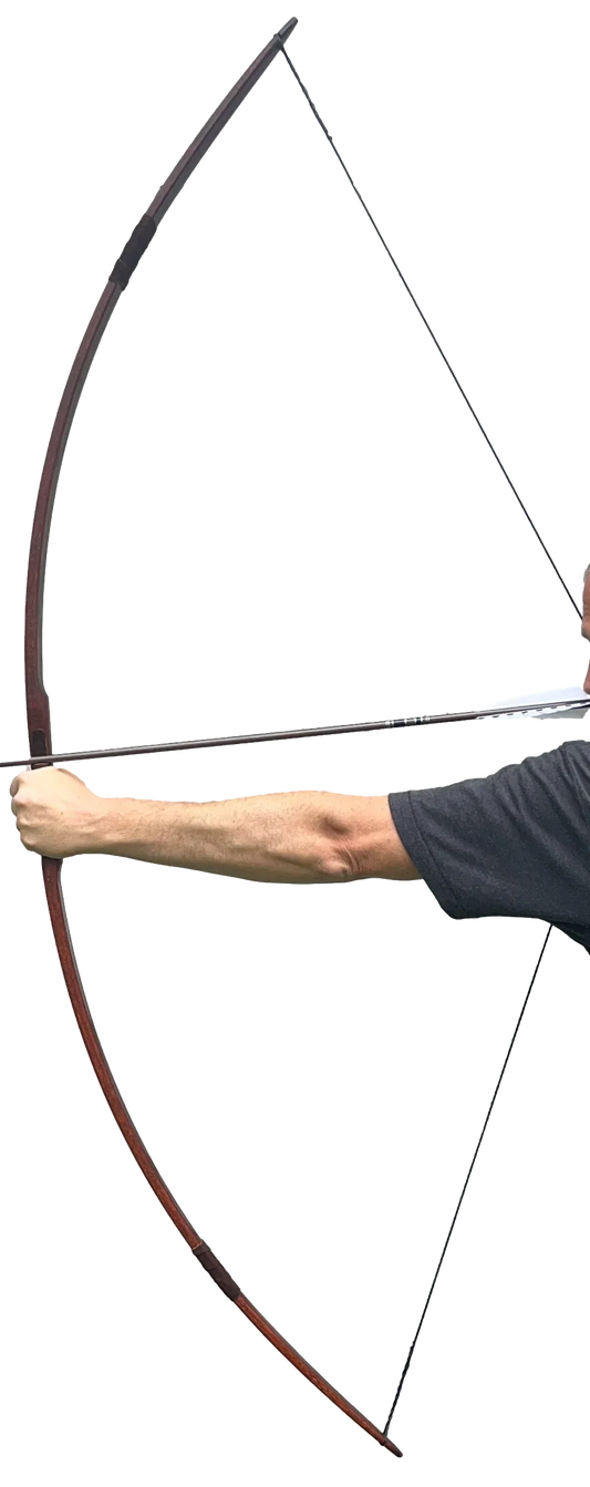 Ranger of the North longbow being drawn back by an archer, showcasing its design and precision.