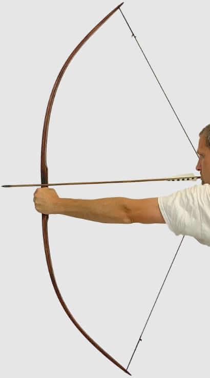 Bushman hunting flatbow 65 inch held by an archer, showcasing stability and design for effective bowhunting.