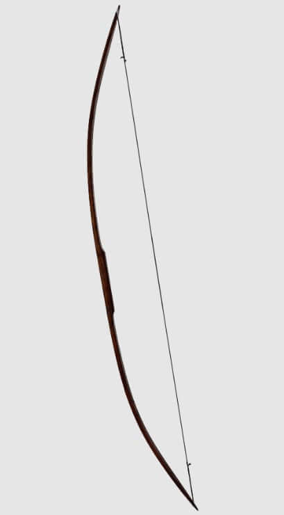 Bushman hunting flatbow 65 inch displayed on a plain background, showcasing its sleek design and dark brown finish.