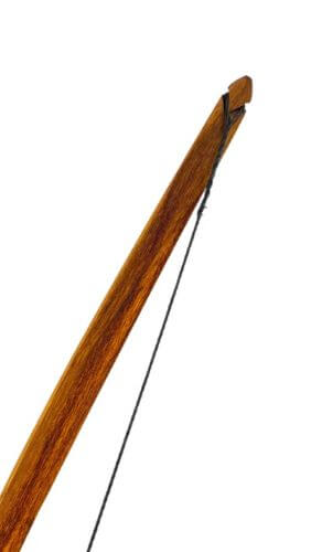 Detailed view of the Comanche PREY bow showcasing the handcrafted Hickory design and black bowstring.