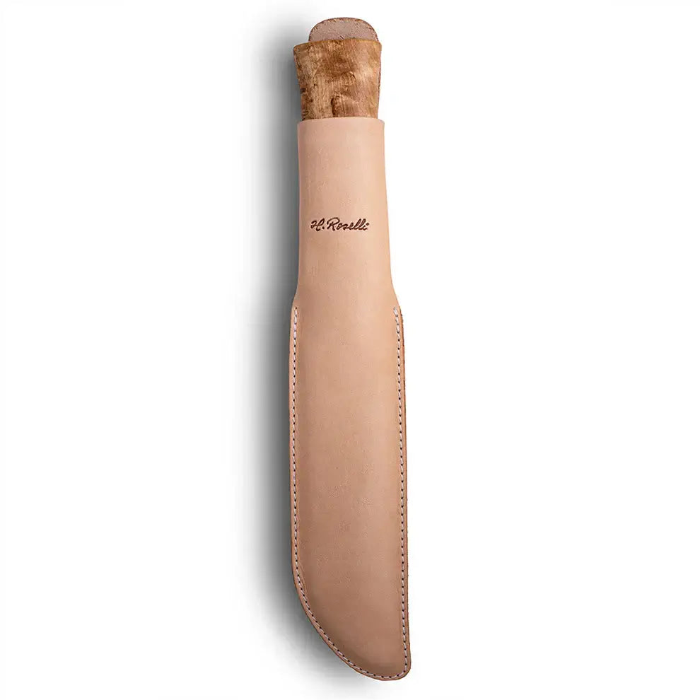 Roselli R150 The Big Leuku Knife - Sami Camp Knife in a leather sheath.
