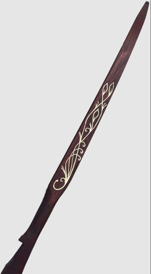 Handmade Hickory Elven Bow with intricate designs, inspired by fantasy archery.