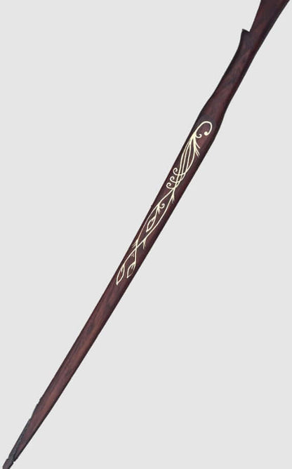 Handmade Hickory Elven Bow with intricate leaf design, representing elven craftsmanship and inspiration.