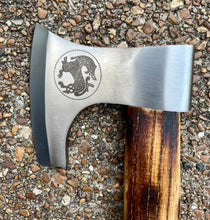 Load image into Gallery viewer, Small Viking Bearded Axe with Circled Viking Serpent &amp; Leather Cover