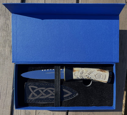 Hand carved deer antler Sgian Dubh display ready gift box