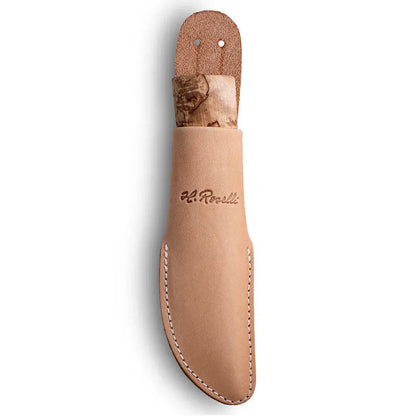 Roselli R120 The Grandfather Knife with Plain Sheath in a stylish leather sheath with a decorative edge