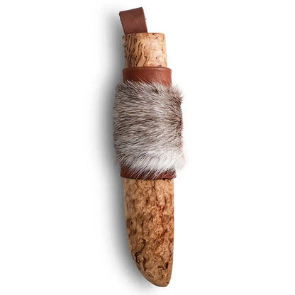 Roselli R121 The Grandfather Knife with Special Sheath featuring curly birch and reindeer fur sheath.