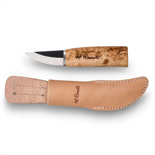 Roselli R130 The Grandmother Knife for craft work with leather sheath and wooden handle.