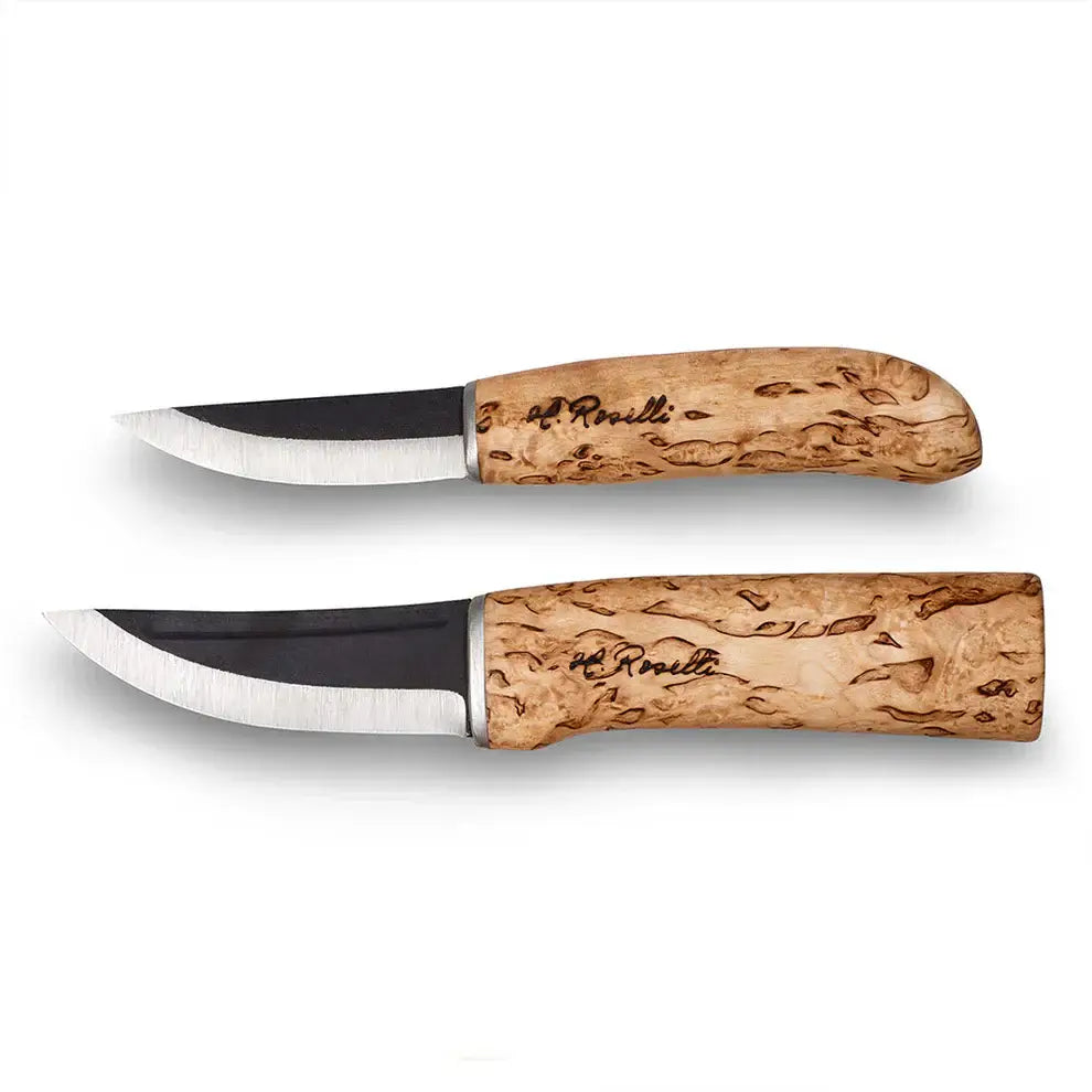 Roselli R190 Hunter / Carpenter Combo featuring two knives with burl wood handles.