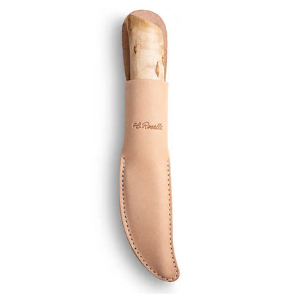 Roselli R161 Opening Knife with Blunt Tip in a leather sheath, showcasing its elegant design and craftsmanship.