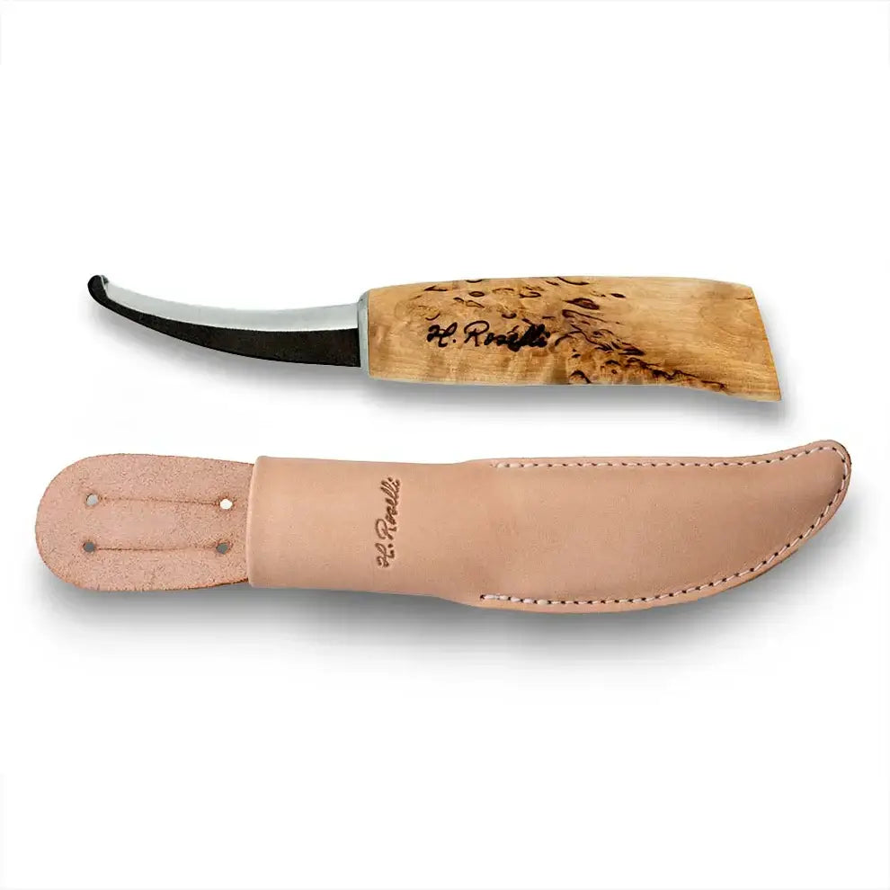 Roselli R161 Opening Knife with Blunt Tip, featuring a wooden handle and protective leather sheath.