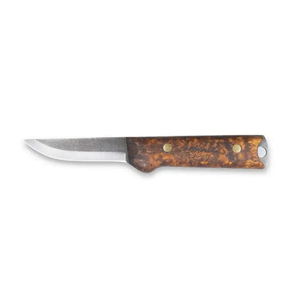Roselli R40 Heimo 4" Bushcraft Hunting Edition knife with curly birch handle and high-carbon steel blade