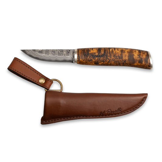 Roselli RD 310P The Carpenter Knife, Damascus with leather sheath and brown handle.