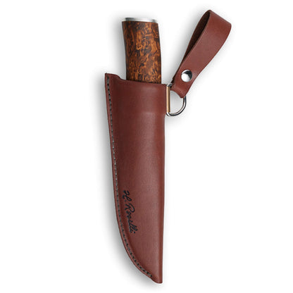 Roselli Bear Claw in UHC With Silver Mounts RW231S in a leather sheath with a wooden handle.