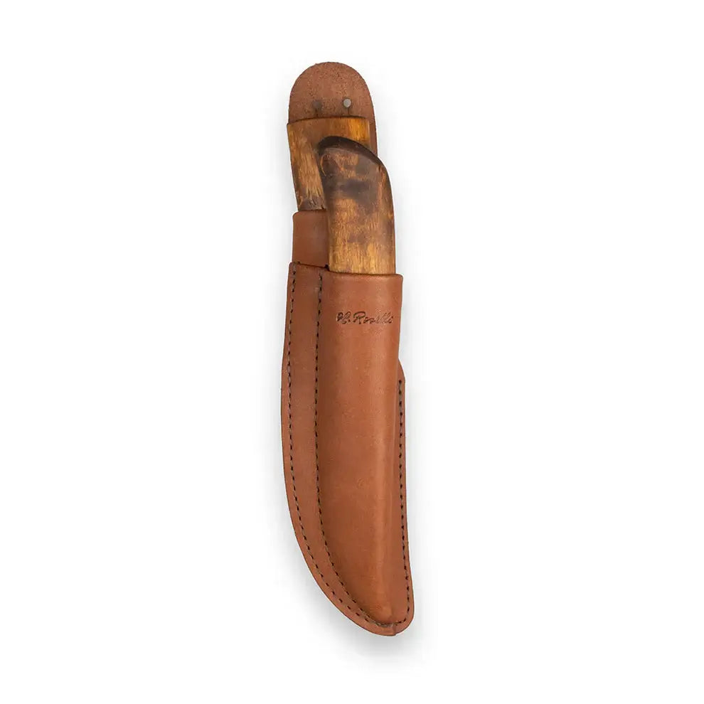Roselli RW290 Combo UHC Hunter / Carpenter Knife Set in leather sheath with wooden handle visible.