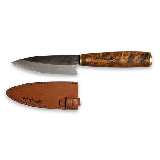 Roselli RW750D The Allround Chef Knife UHC with a leather sheath, showcasing its lightweight design and versatility.