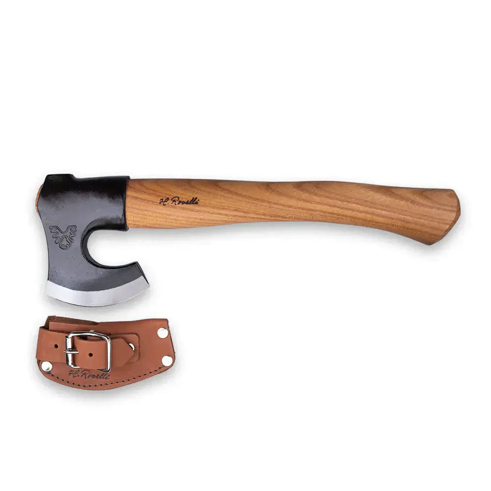Roselli R860D The Axe, Short Handle Red Elm with leather sheath for outdoor adventures.