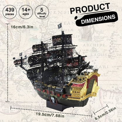 3D Metal Puzzle of The Queen Anne's Revenge Pirate Ship DIY Model Building Kits Toys for Teens Brain Teaser