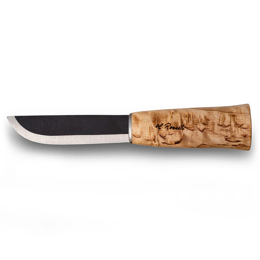 Roselli R151 The Small Leuku Knife - Camp Knife with forged carbon steel blade and curly birch handle.