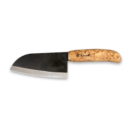 Roselli R700 The Small Chef Knife with curly birch handle and unique carbon steel blade.