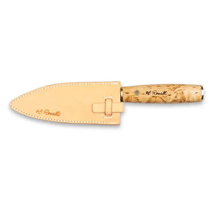 Roselli R760 The Santoku Knife with handmade leather sheath and elegant wooden handle.