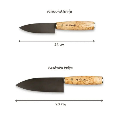 Roselli R780 The Kitchen Knife Set! Santoku and Allround Knife Set, featuring Allround knife and Santoku knife dimensions.