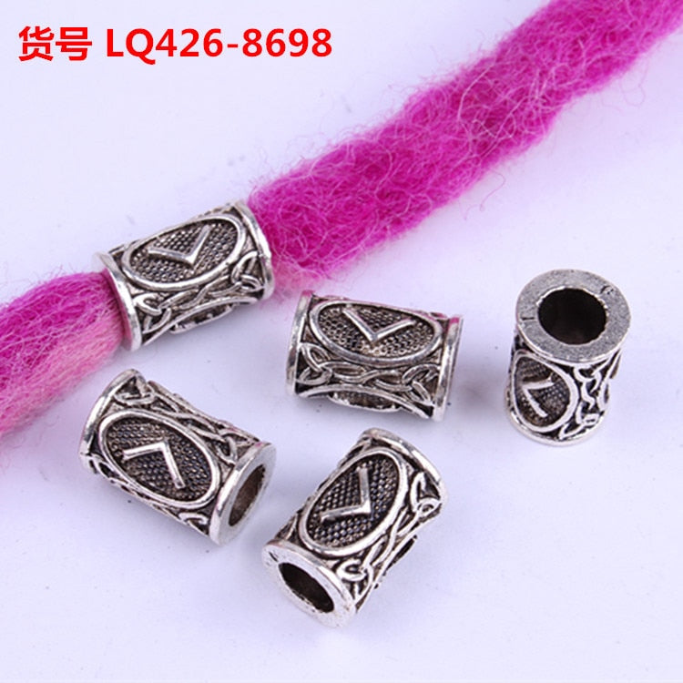 10pcs 24 Designs Viking Runes Set Loose Beads Spacer Beads Fit Beards or Hair TIWAZ TYR Sol rune Odal Futhark Rune DIY Jewelry