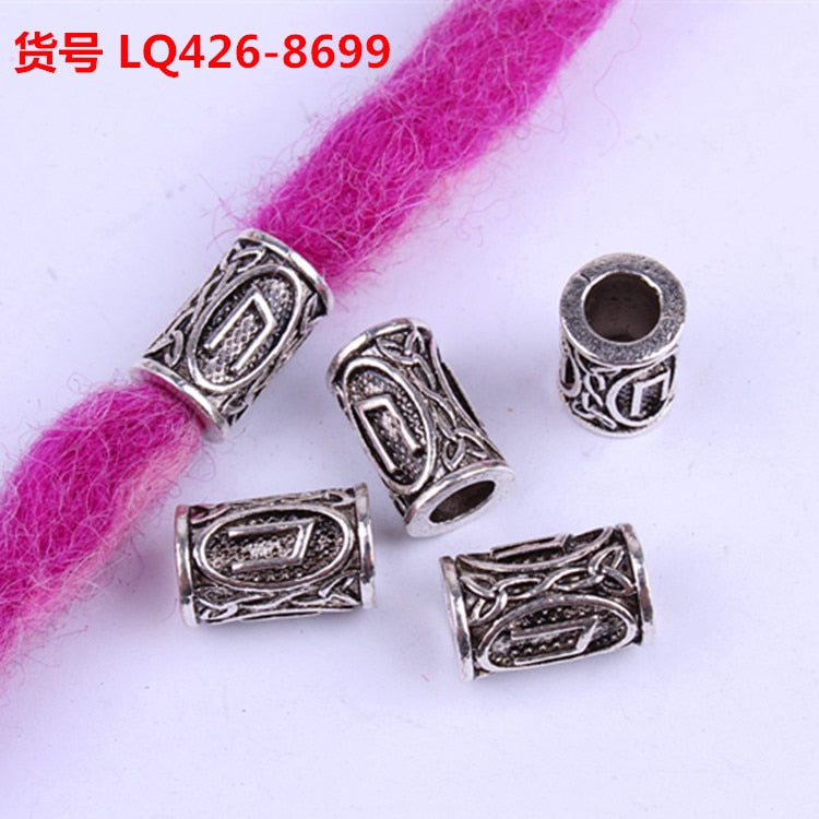 10pcs 24 Designs Viking Runes Set Loose Beads Spacer Beads Fit Beards or Hair TIWAZ TYR Sol rune Odal Futhark Rune DIY Jewelry