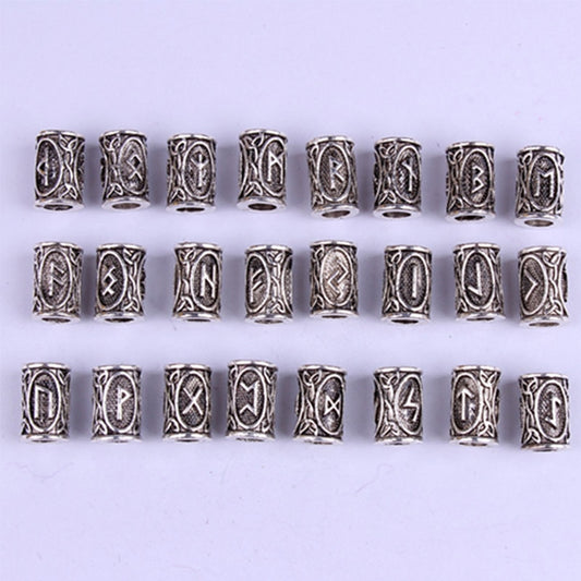 10pcs 24 Designs Viking Runes Set Loose Beads Spacer Beads Fit Beards or Hair TIWAZ TYR Sol rune Odal Futhark Rune DIY Jewelry