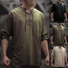 Load image into Gallery viewer, Men&#39;s Ancient Viking Embroidery Lace Up V Neck Long Sleeve Shirt Top Clothing For Men