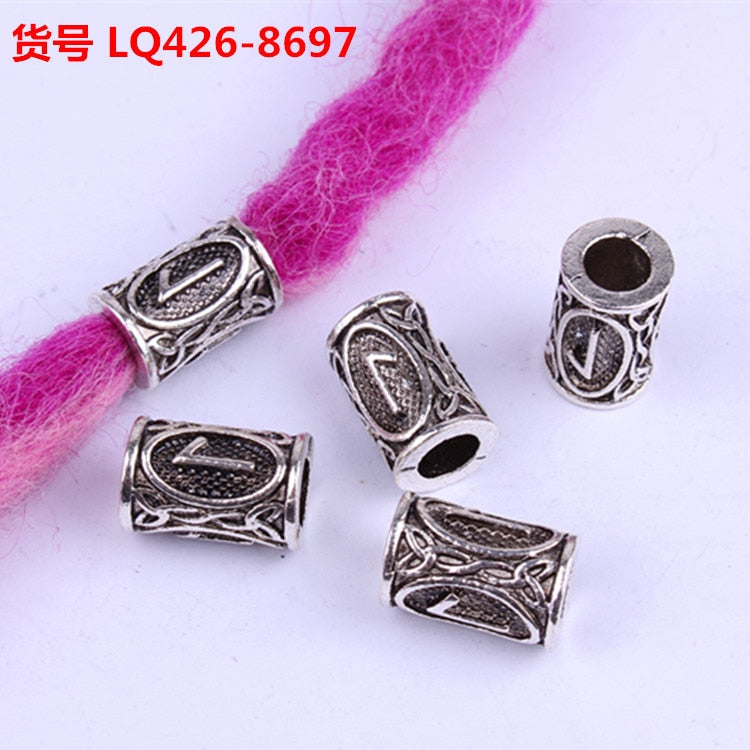 10pcs 24 Designs Viking Runes Set Loose Beads Spacer Beads Fit Beards or Hair TIWAZ TYR Sol rune Odal Futhark Rune DIY Jewelry