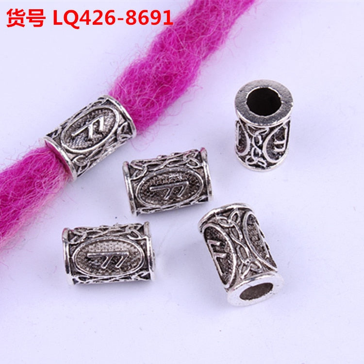 10pcs 24 Designs Viking Runes Set Loose Beads Spacer Beads Fit Beards or Hair TIWAZ TYR Sol rune Odal Futhark Rune DIY Jewelry