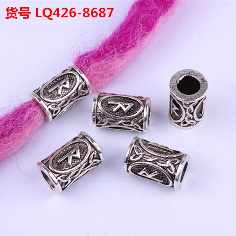 10pcs 24 Designs Viking Runes Set Loose Beads Spacer Beads Fit Beards or Hair TIWAZ TYR Sol rune Odal Futhark Rune DIY Jewelry