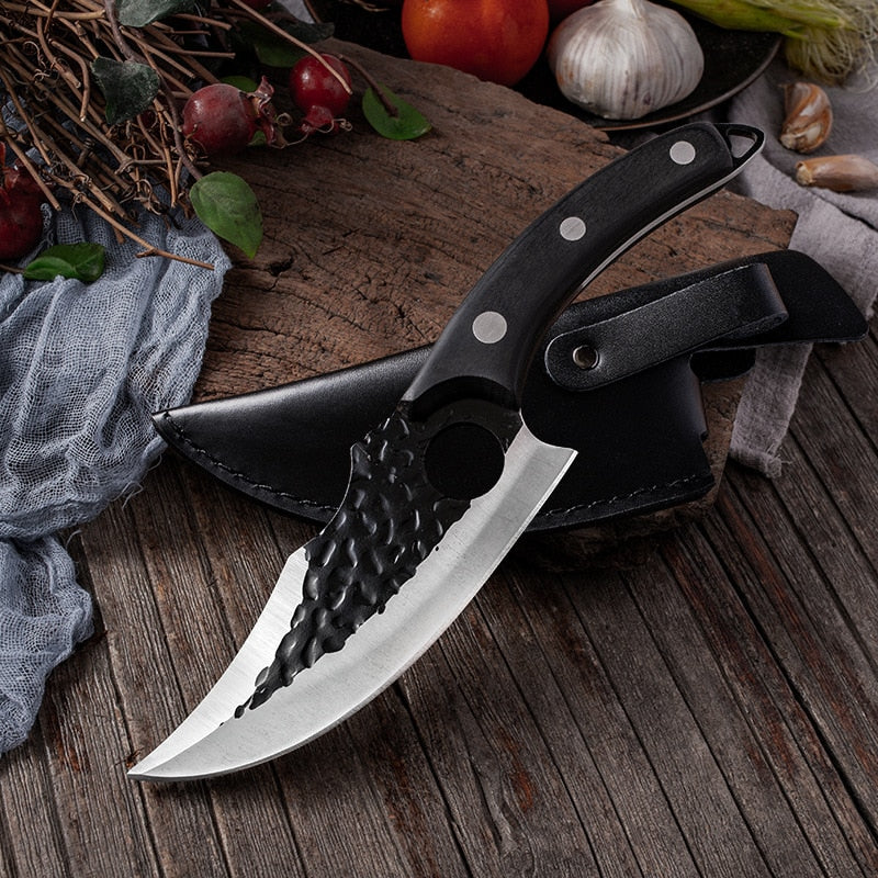 MDHAND 2 pcs Premium Viking Knife Hand Forged Boning Knife with Sheath High  Carbon Steel Meat Cleaver Knife Multipurpose Chef Knives for  Home,Outdoor,Camping,BBQ,Black 