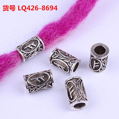 10pcs 24 Designs Viking Runes Set Loose Beads Spacer Beads Fit Beards or Hair TIWAZ TYR Sol rune Odal Futhark Rune DIY Jewelry