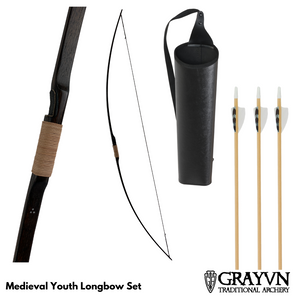 Medieval Youth Longbow plus Quiver and Arrows