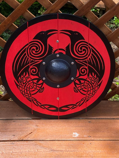 Double Raven Viking Shield - 24" Hand painted Viking Medieval Shield