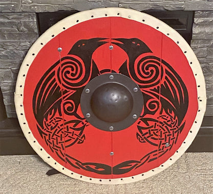 Double Raven Viking Shield - 24" Hand painted Viking Medieval Shield