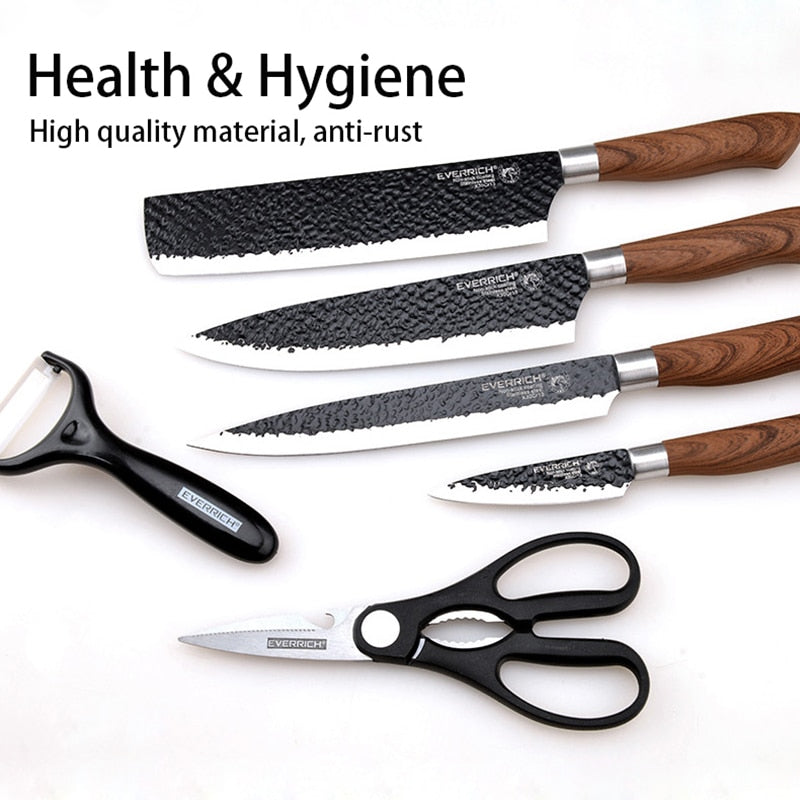 Kitchen Knife Set Forged Kitchen Knife, Scissors, Ceramic Peeler, Chef Slicer and Nakiri Paring Knife Gift Case