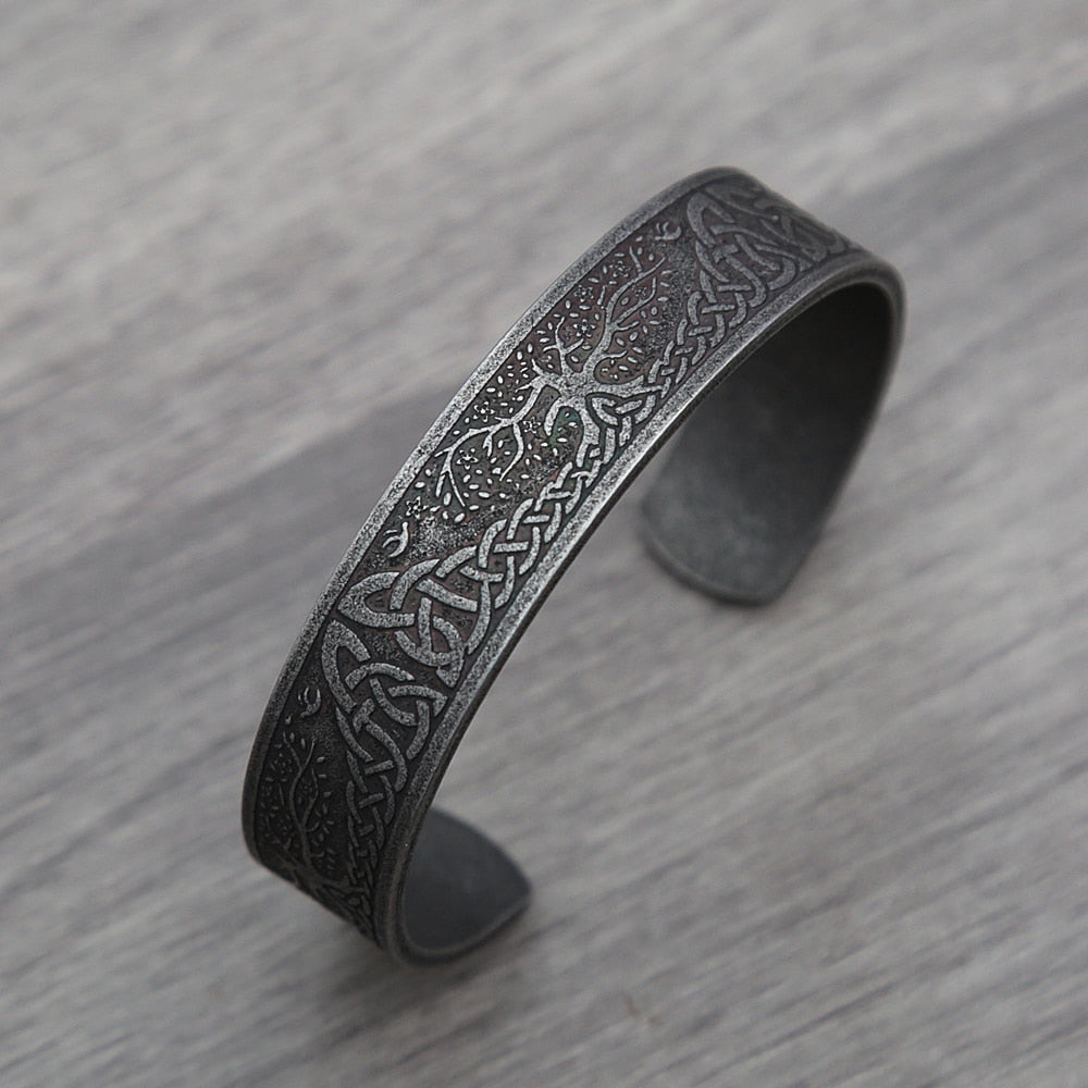 Black Stainless Steel Viking Rune Bracelets For Men and Women Viking Tree of Life Bracelet Celtic Knot Jewelry