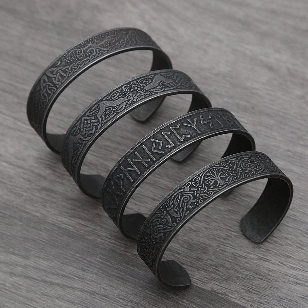 Black Stainless Steel Viking Rune Bracelets For Men and Women Viking Tree of Life Bracelet Celtic Knot Jewelry