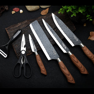 Kitchen Knife Set Forged Kitchen Knife, Scissors, Ceramic Peeler, Chef Slicer and Nakiri Paring Knife Gift Case