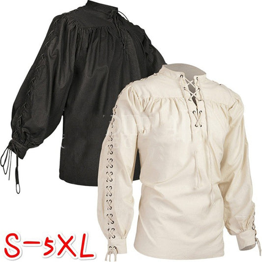 Adult Men Medieval Knight Warrior Costume Tunic Norman Chevalier Braid Viking Pirate Saxon LARP Top Shirt For Men