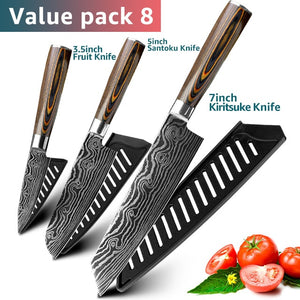Stainless Steel Kitchen Knives Set 7CR17 Japanese Style Chef Knife Bread Meat Cleaver Paring Kitchen Knife Kitchen Accessories