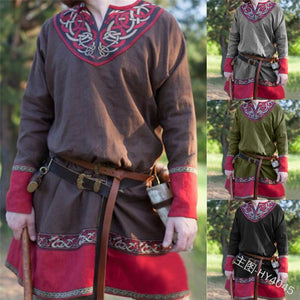 Men Retro Medieval Pirate or Viking Tunic Long Sleeve Loose Blouse Tops